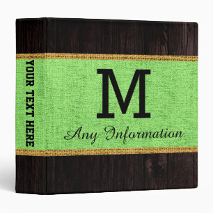 Wood Look Mint Green Burlap Rustic Monogram Binder