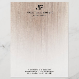 Wood Look Monogrammed Distressed Text Template Letterhead