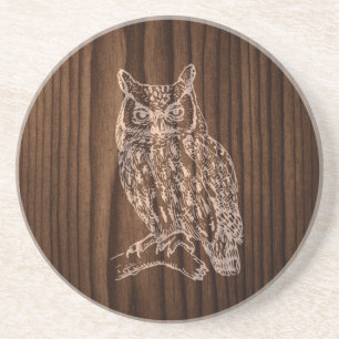 Wood Look Owl Stone Coaster