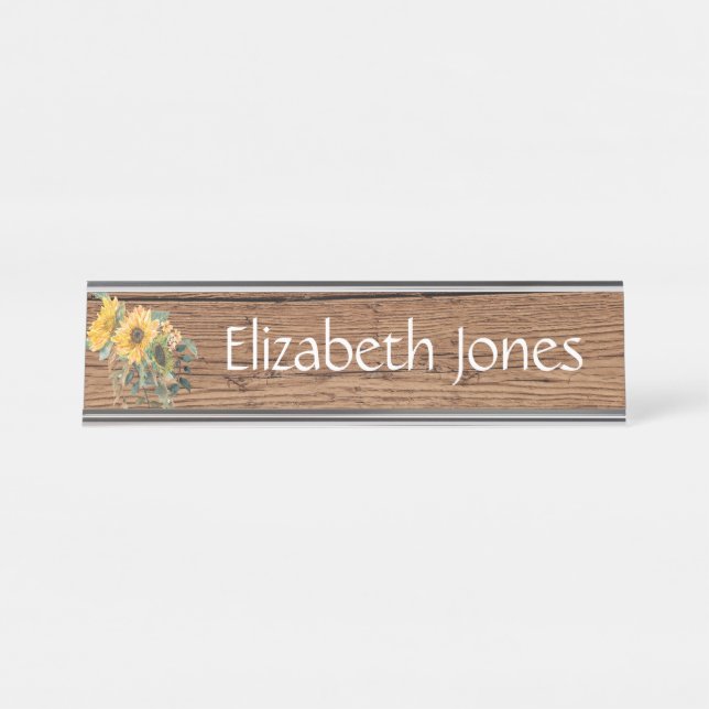 Wood Look Rustic Sunflower Name Plate Customize (Front)