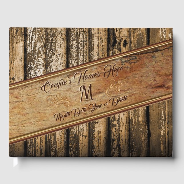 Wood Look Rustic Wedding Guest Book, PERSONALIZED Guest Book (Front)