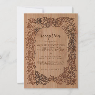 Wood Look Rustic Wildflower Bird Border Reception Invitation