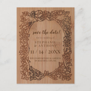 Wood Look Rustic Wildflower Bird Border Save Date Announcement Postcard