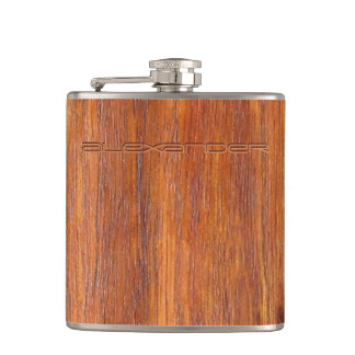 Wood look with custom engraved name hip flask
