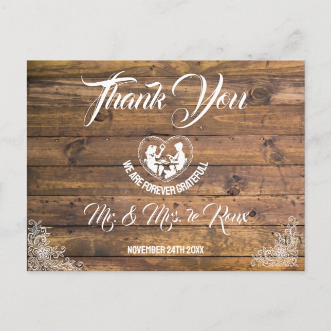 Wood & Loving Heart Wedding  Postcard (Front)