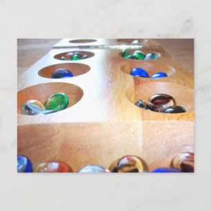 Wood Mancala oard with Colorful Glass Stones Postcard