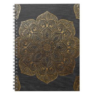Wood mandala-gold notebook