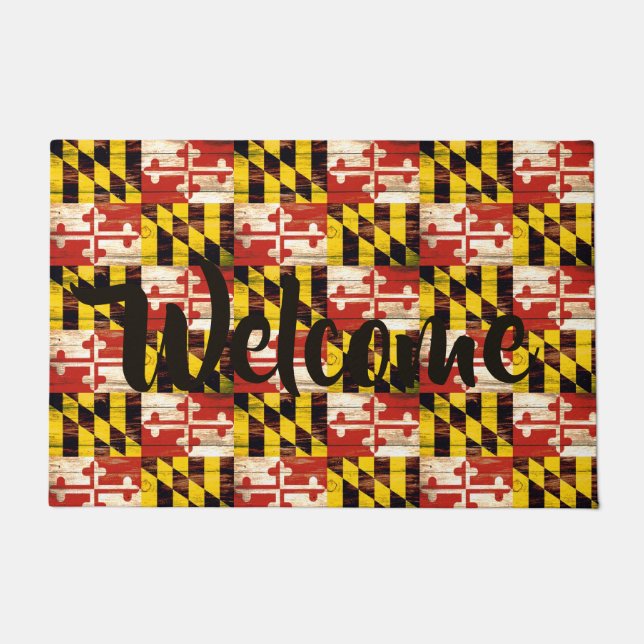 Wood Maryland flag customizable door mat (Front)