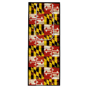 Wood Maryland flag wine gift bag