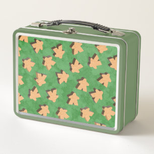 Wood Meeples on Green for Game Night Metal Lunch Box
