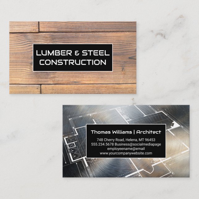 Wood | Metal | Construction Blueprints Business Card (Front/Back)
