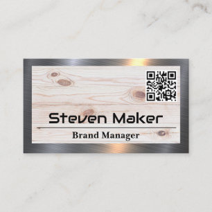 Wood   Metal Trim   QR Code Business Card
