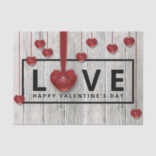 Wood Modern Rustic Valentine's Day LOVE Red Hearts Tissue Paper