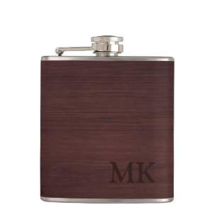 Wood Monogram Initial Custom Hip Flask