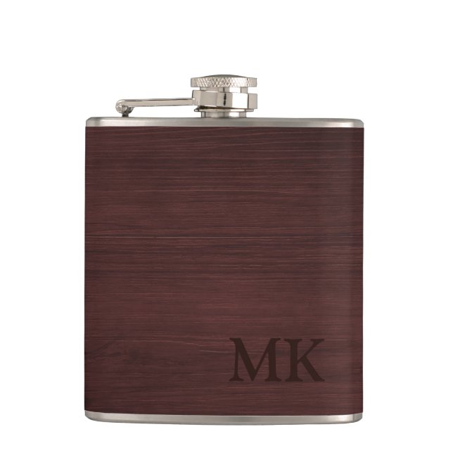 Wood Monogram Initial Custom Hip Flask (Front)