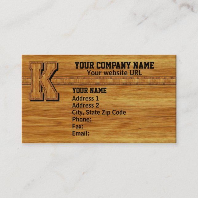 Wood Monogram K Business Card (Front)