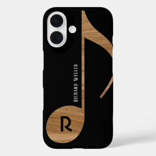 Wood Music Note with Custom Name iPhone 16 Case