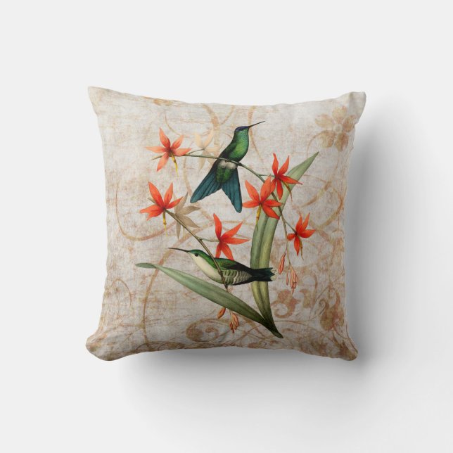 Wood Nymph Hummingbird Vintage Grunge Throw Pillow (Front)