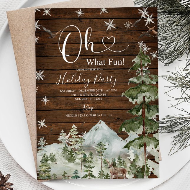 Wood Oh What Fun! Christmas Floral Holiday Winter Invitation (Creator Uploaded)