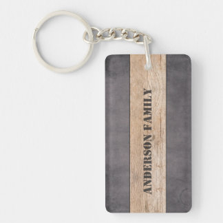 Wood on Dark Background, Family Name Keychain