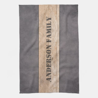 Wood on Dark Background, Family Name Kitchen Towel