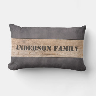 Wood on Dark Background, Family Name Lumbar Pillow