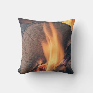 Wood on fire throw pillow