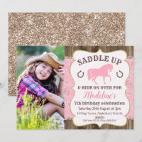 Wood Paisley Glitter Horse Birthday Invitation