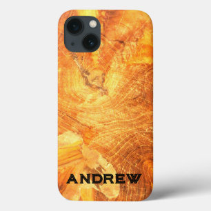 Wood Pattern Golden Name iPhone Case