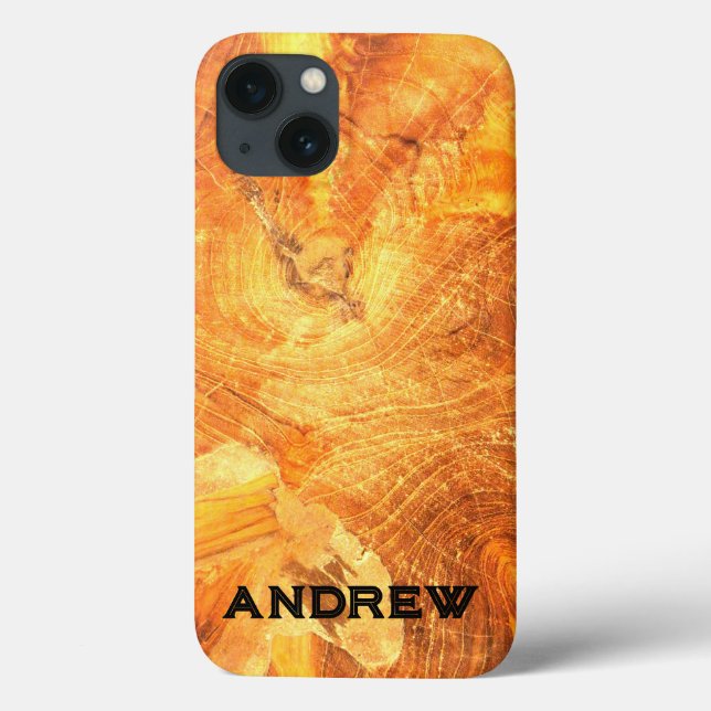 Wood Pattern Golden Name iPhone Case (Back)