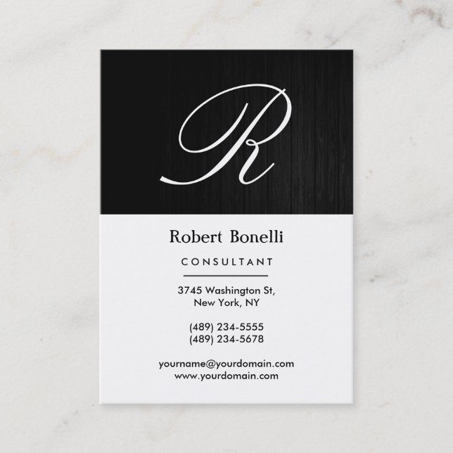 Wood Pattern White Monogram Business Card (Front)