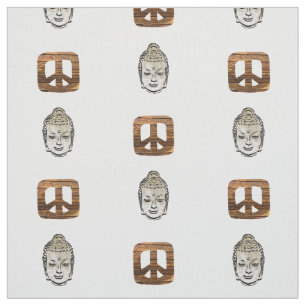 Wood Peace & Sephia Buddha Print Fabric