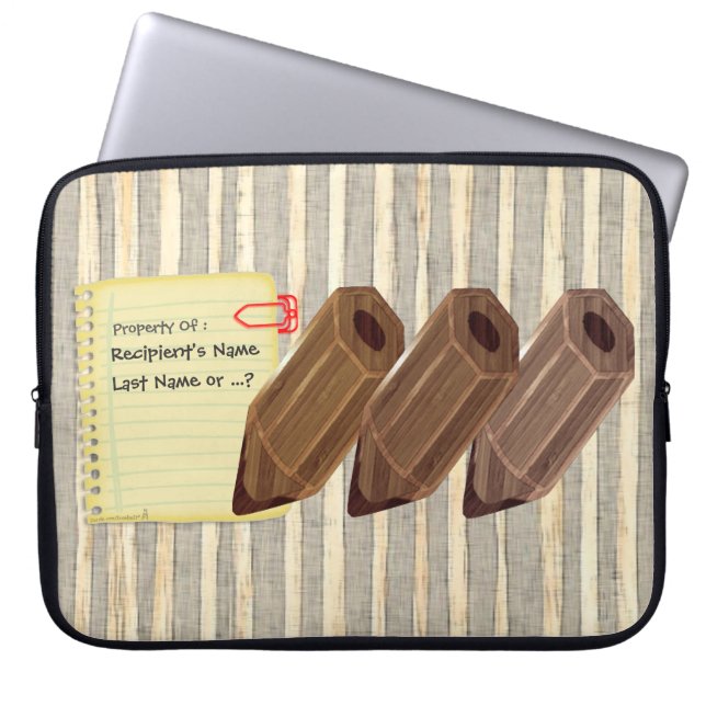 Wood Pencils on Grey Stripe Personalized Laptop Sleeve (Front)