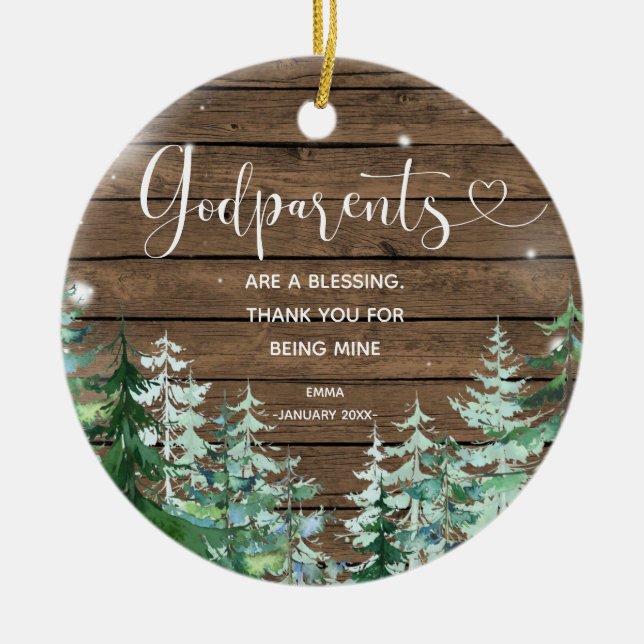 Wood Personalized Godparents Christmas Ornament (Front)