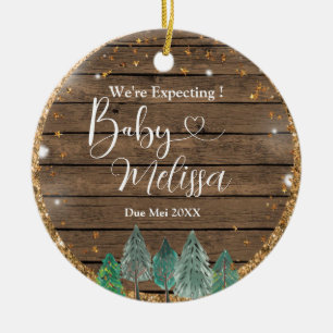 Wood Pine Tree We're Expecting Parents Ceramic Ornament
