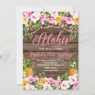 Wood Pineapple Aloha First Birthday Party Invitation