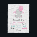 Wood Pink Elephant Girl Baby Birth Stats Fleece Blanket<br><div class="desc">Chic White Wood & Whimsical Baby Elephant and balloon Girl Baby Birth Stats Blanket! Customize it by adding your info! Check my shop to see the entire collection featuring this design!</div>