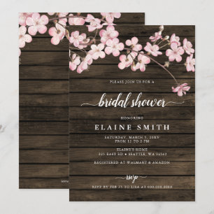 Wood Pink Sakura Cherry Blossoms Bridal Shower  Invitation
