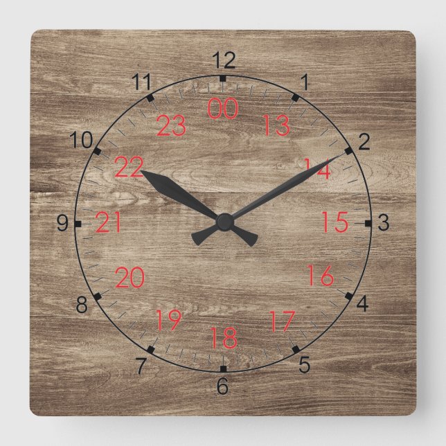Wood Plank 24 Hour Wall Clock (Front)