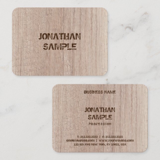 Wood Plank Board Look Distressed Text Template Business Card (Front/Back)