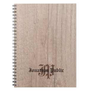 Wood Plank Board Look Old Script Monogram Template Notebook