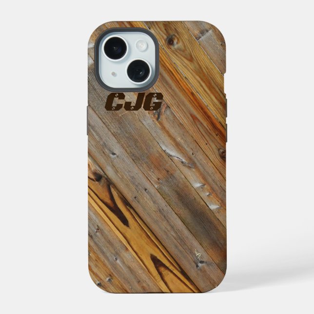 Wood Plank Diagonal *Personalize* iPhone 15 Case (Back)