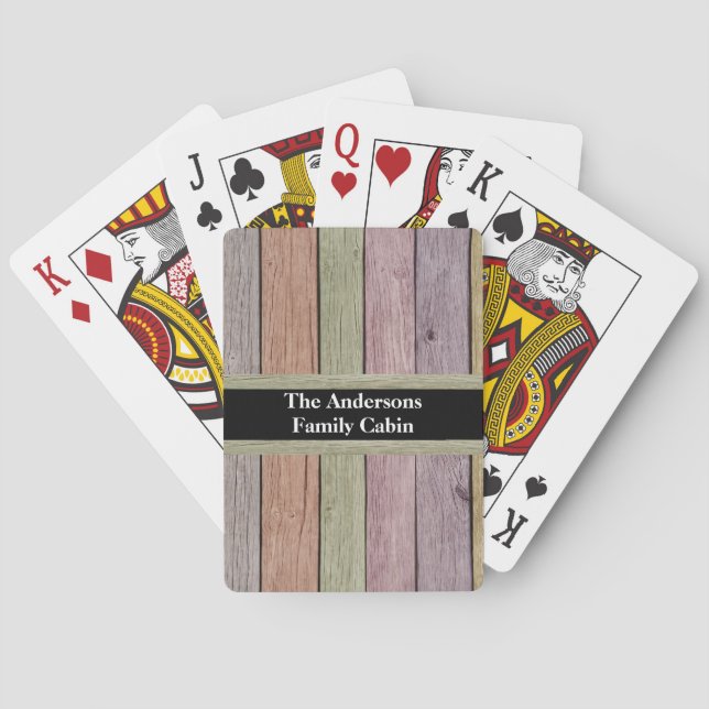 Wood Plank Family Cabin Pastel Customizable  Playing Cards (Back)