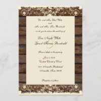 Wood Planks Cream Shabby Lace Wedding Invitation