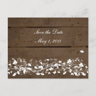 Wood Planks Floral Save the Date Announcement Postcard