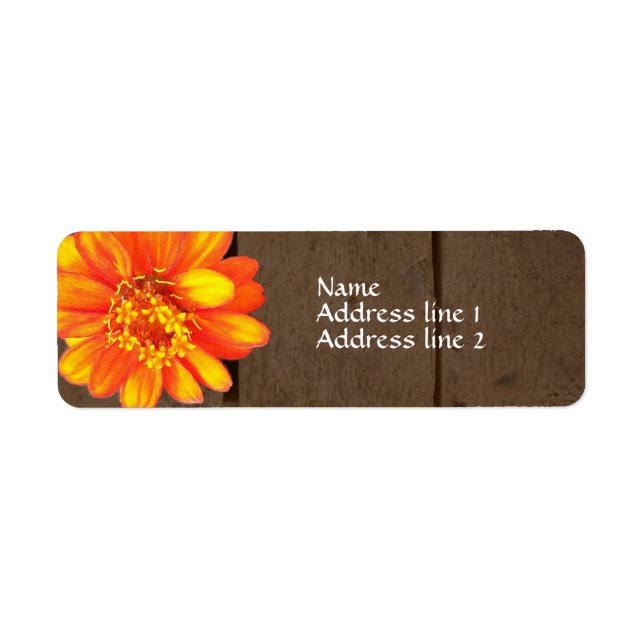 Wood Planks Orange Zinnia Address Labels (Front)