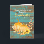 Wood Pumpkin Sunflower Fall Birthday Granddaughter Card<br><div class="desc">Rustic pumpkin and sunflower Fall birthday card for granddaughter with a beautiful teal wood background. This pretty Fall granddaughter birthday card would make a wonderful keepsake for her.</div>