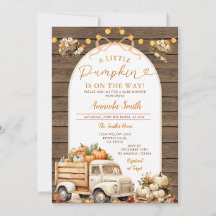 Wood Pumpkin Truck Is on the way Baby Shower Fall Invitation