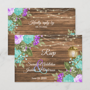 Wood, Purple and Teal Flower - RSVP