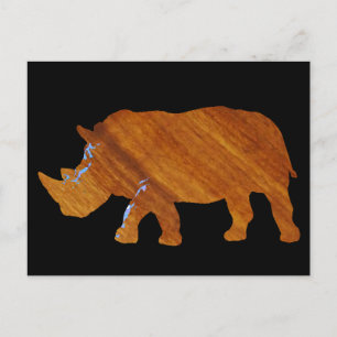 wood rhino zoo animal postcard